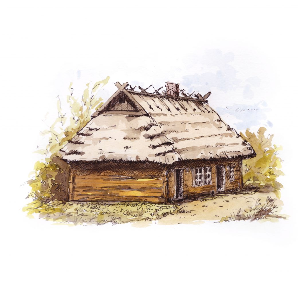 Kryta strzechą chata w Białowieskim skansenie, 2014 - Barbara Bańka